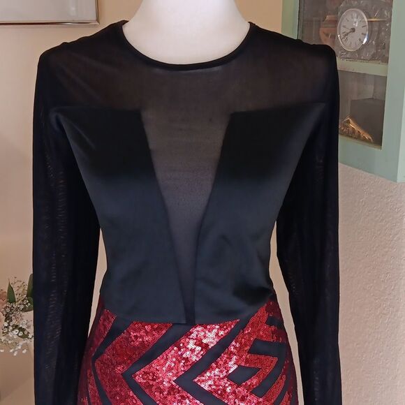 Red Dot Boutique Mesh Sequins Black and Red Sequin Dress. Cocktail. Whimsigoth. - Picture 4 of 14